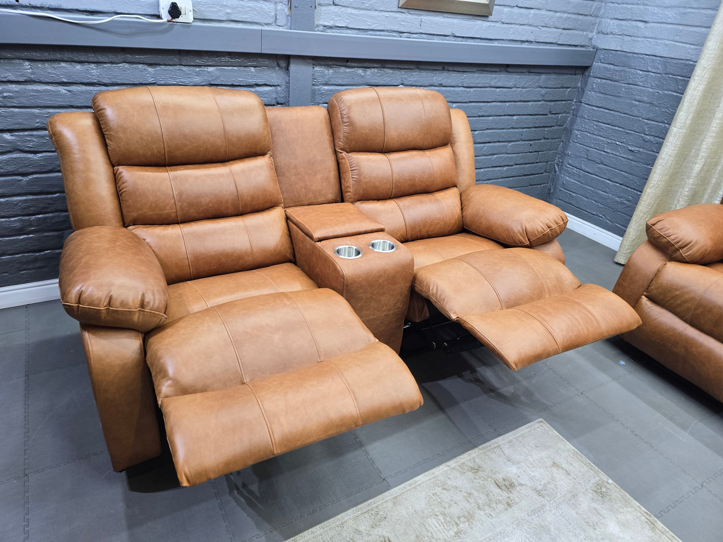 Piccadilly Brandy 100% Full Genuine Leather 6 Seater 5 Action Recliner Set