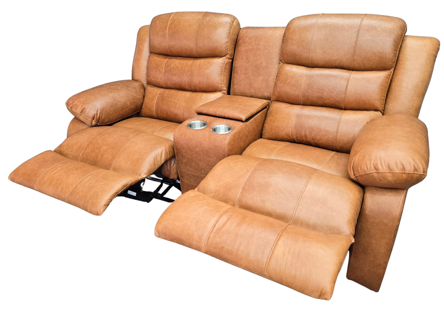 Piccadilly Brandy 100% Full Genuine Leather 6 Seater 5 Action Recliner Set