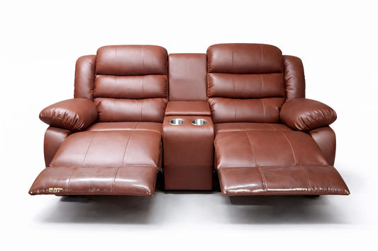 Cinnamon Brown Full Euro Leather 2 Seater Recliner Chair Sofa