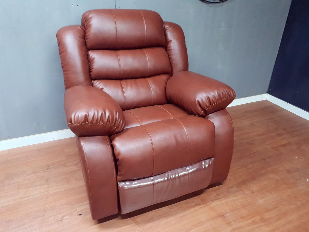 Cinnamon Brown Full Euro Leather 6 Seater Recliner Chair Sofa Set