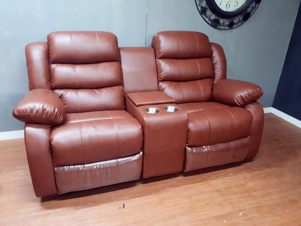 Cinnamon Brown Full Euro Leather 6 Seater Recliner Chair Sofa Set