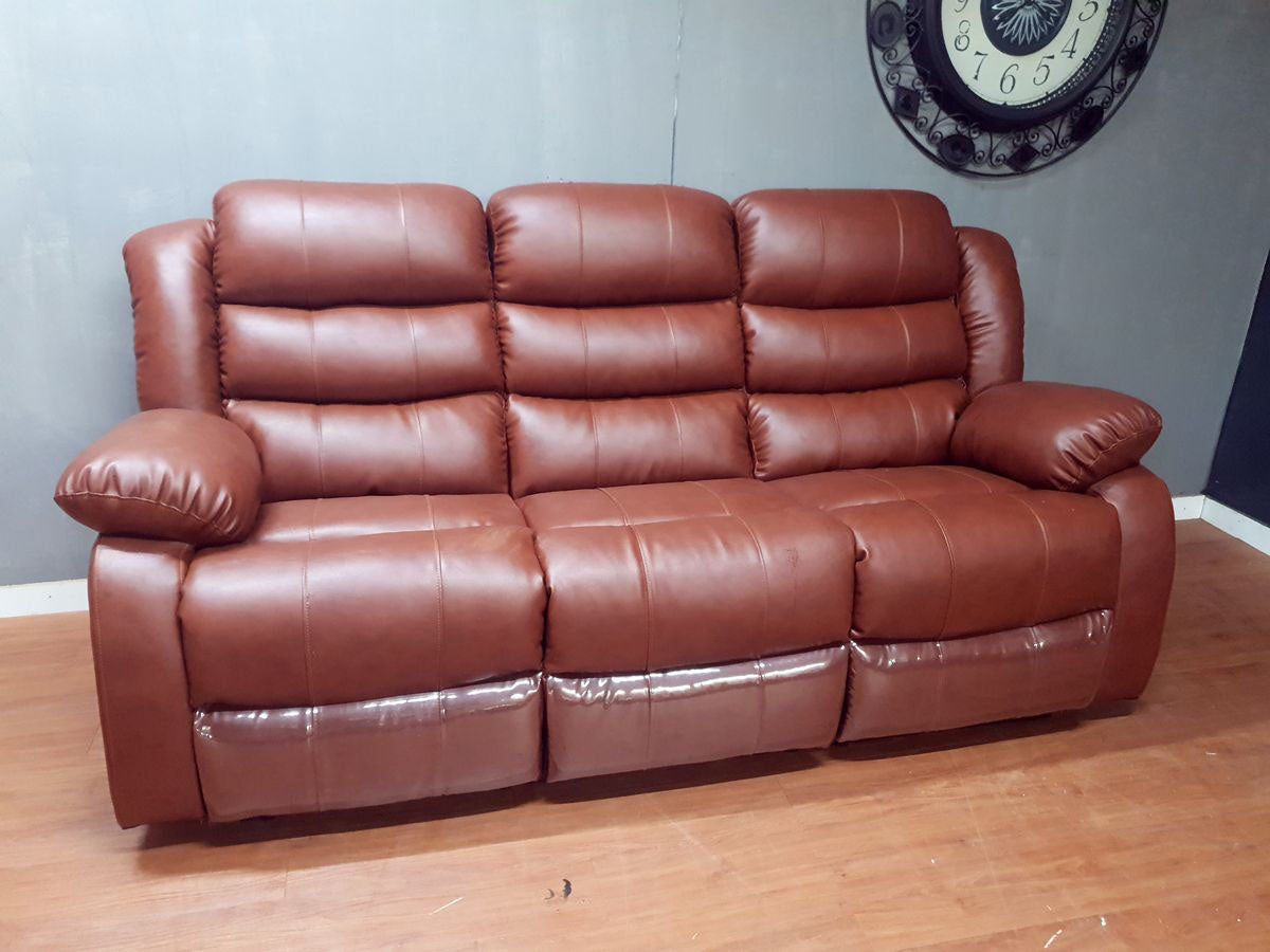 Cinnamon Brown Full Euro Leather 6 Seater Recliner Chair Sofa Set