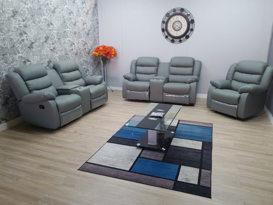 Light Grey 5 Seater 5 Action Full Euro Leather Recliner Lounge Set.