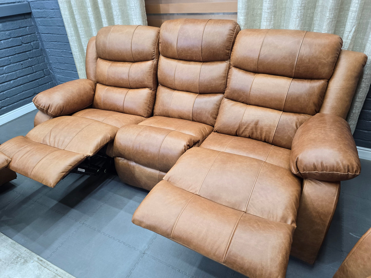 Piccadilly Brandy 100% Full Genuine Leather 6 Seater 5 Action Recliner Set