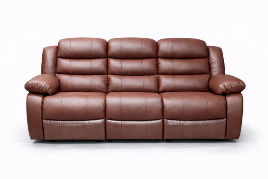 Cinnamon Brown Full Euro Leather 3 Seater Recliner Chair Sofa