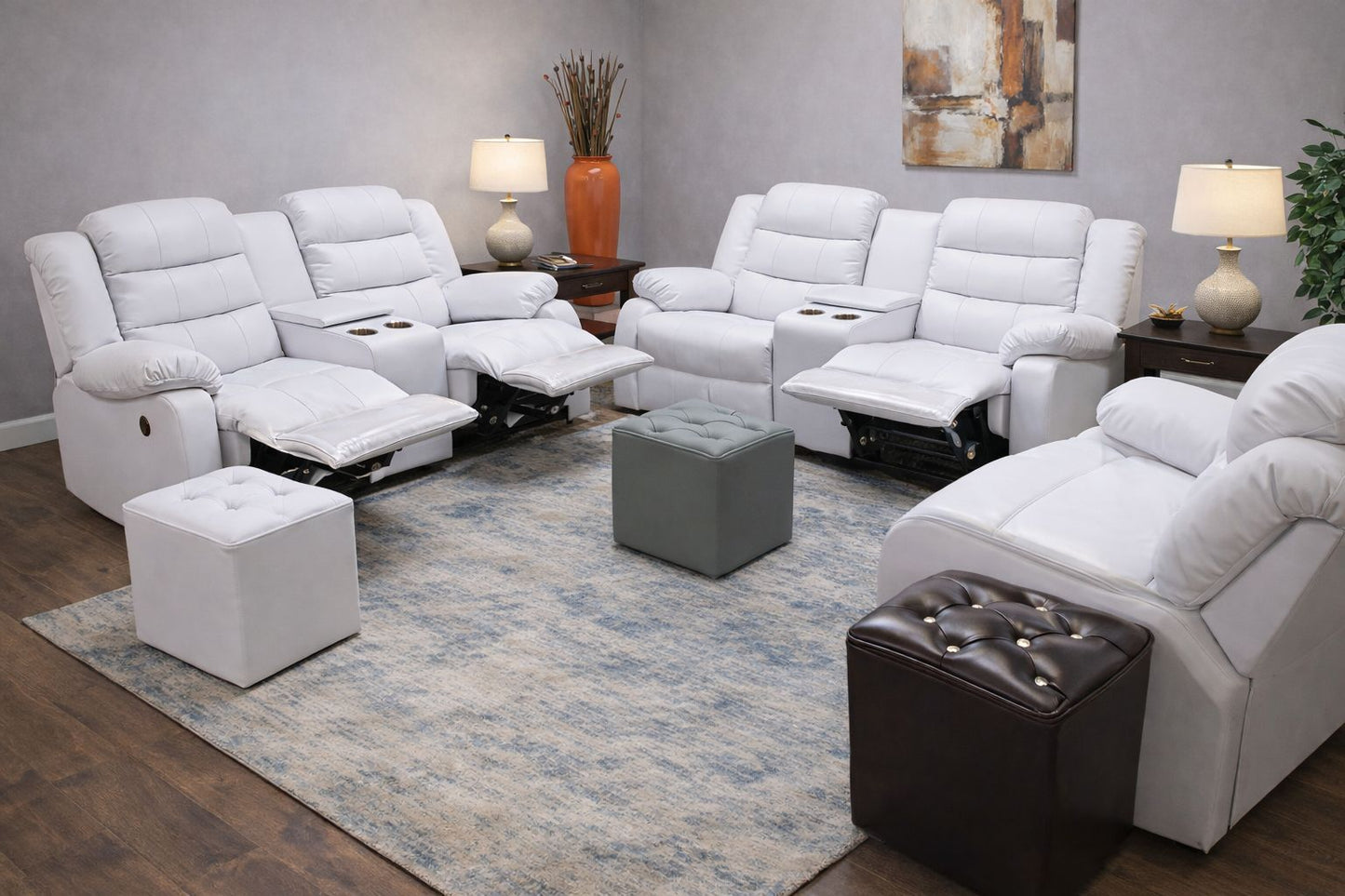 Full Euro Leather Diamond Button Ottoman