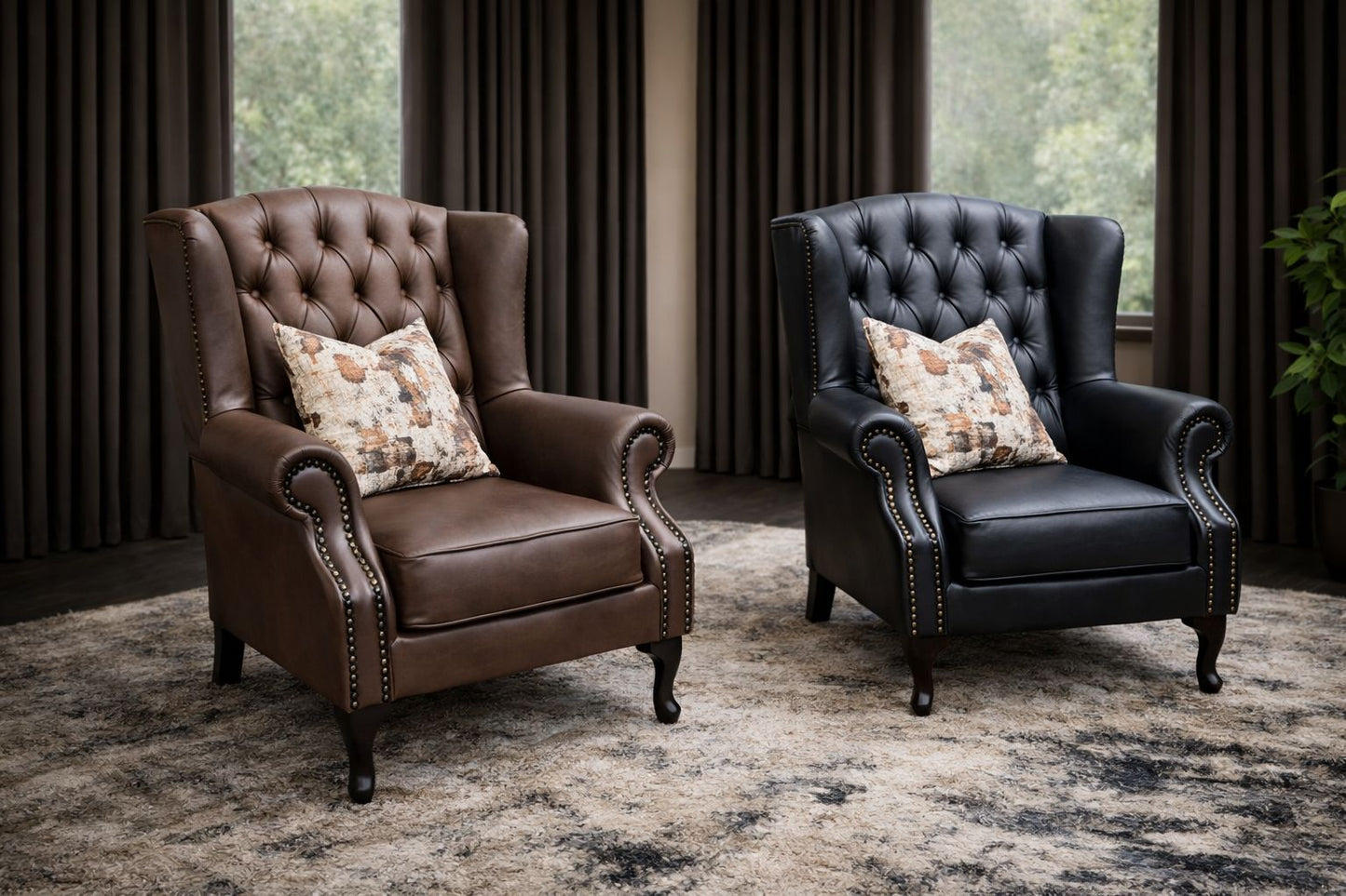 100% Genuine Leather Chesterfield Wingback Chair