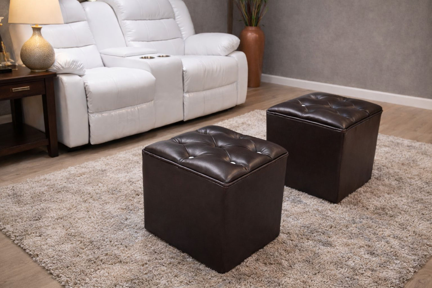 Full Euro Leather Diamond Button Ottoman