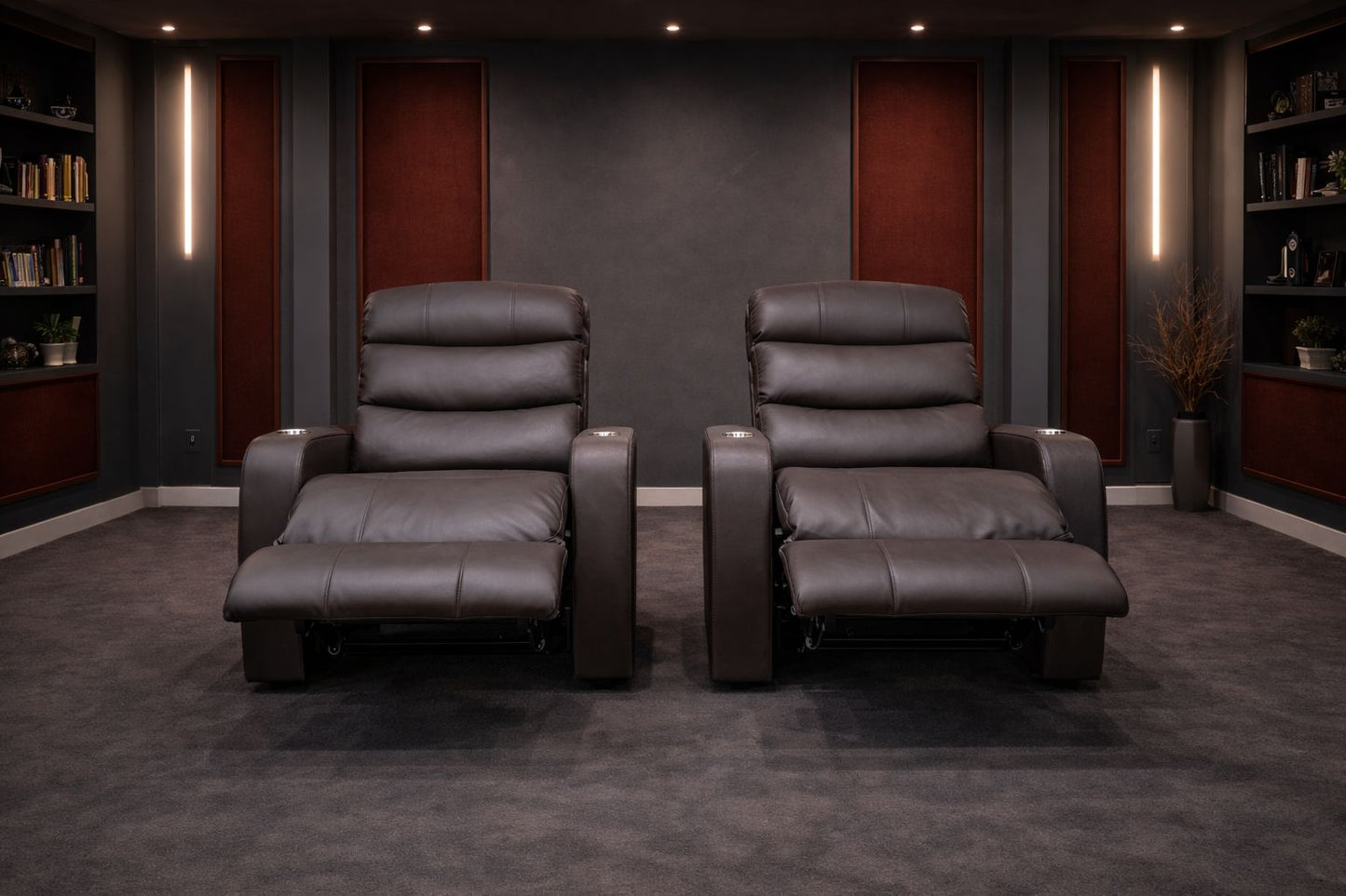 Single Cinema Euro Leather Recliner Couch Sofa Chair with 2 Cup Holders