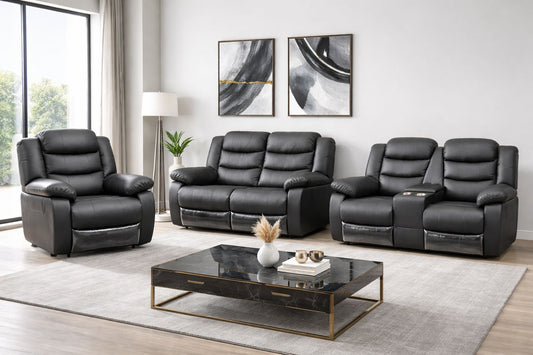 Dark Brown Full Euro Leather 6 Seater Recliner Sofa Couch Set