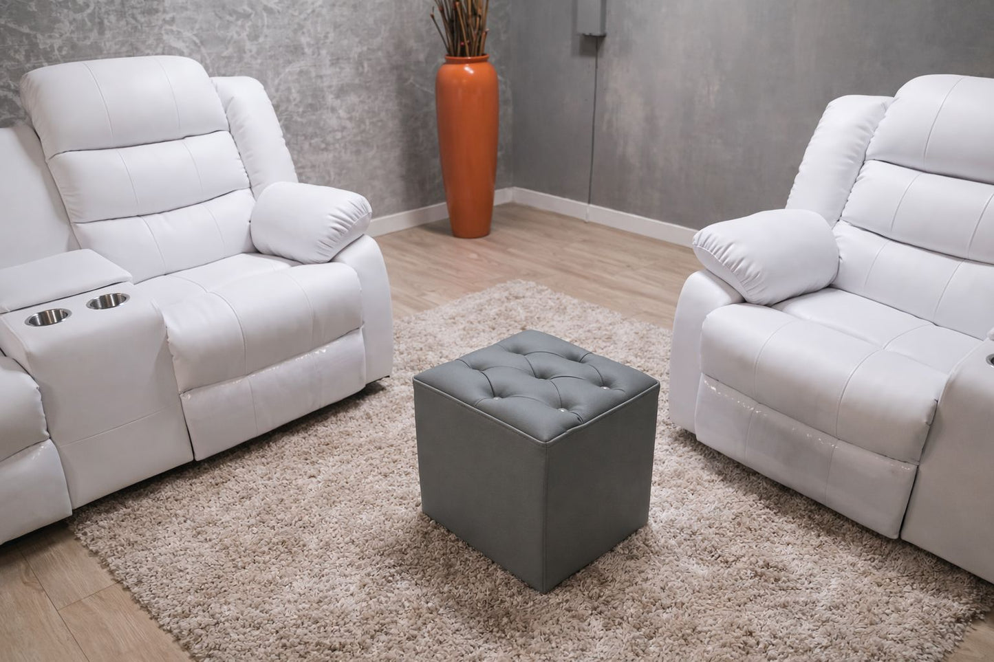 Full Euro Leather Diamond Button Ottoman