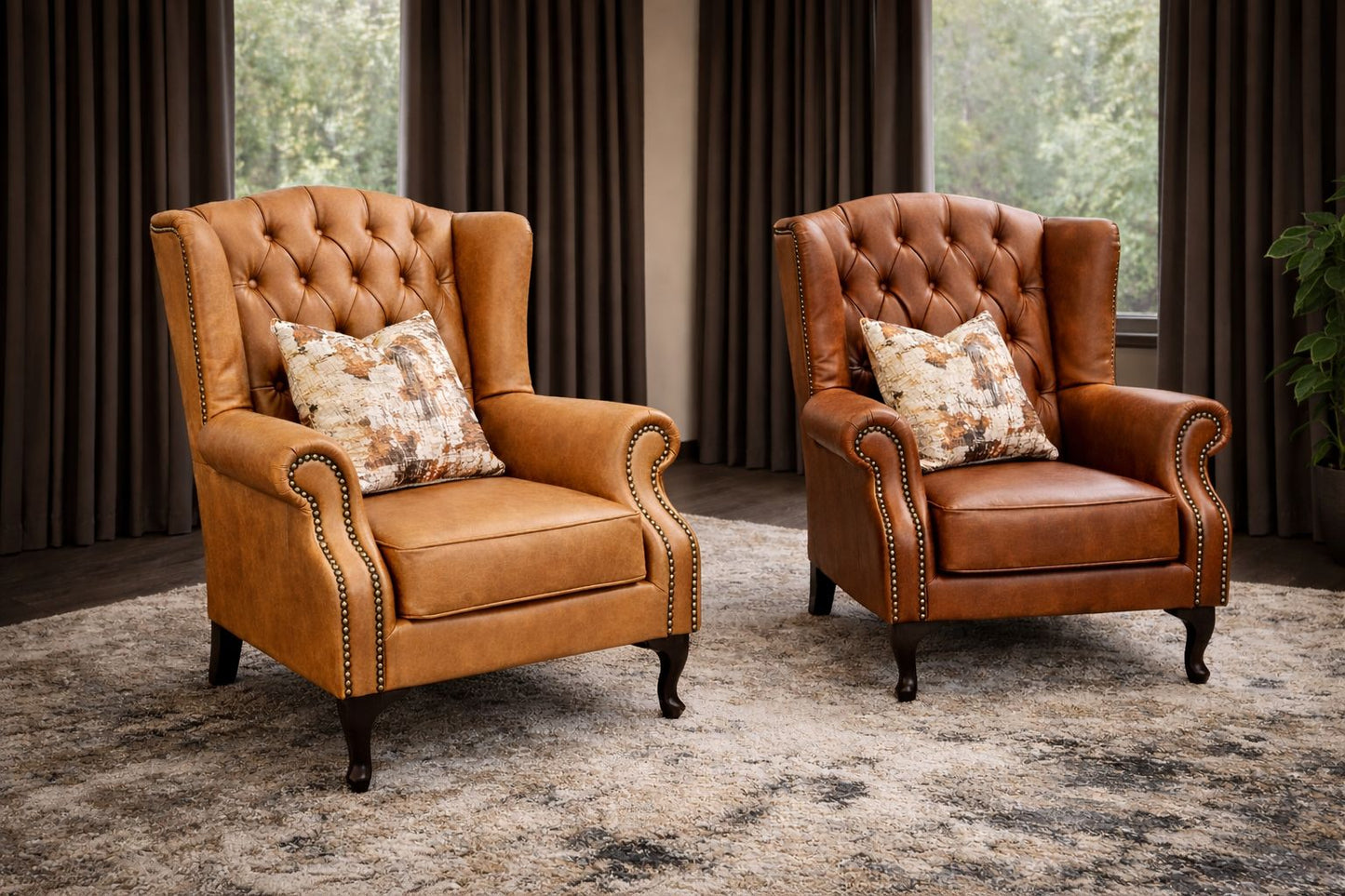 100% Genuine Leather Chesterfield Wingback Chair