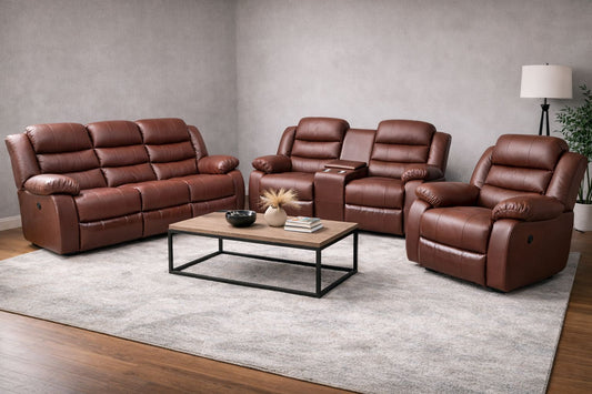 Cinnamon Brown Full Euro Leather 6 Seater Recliner Chair Sofa Set