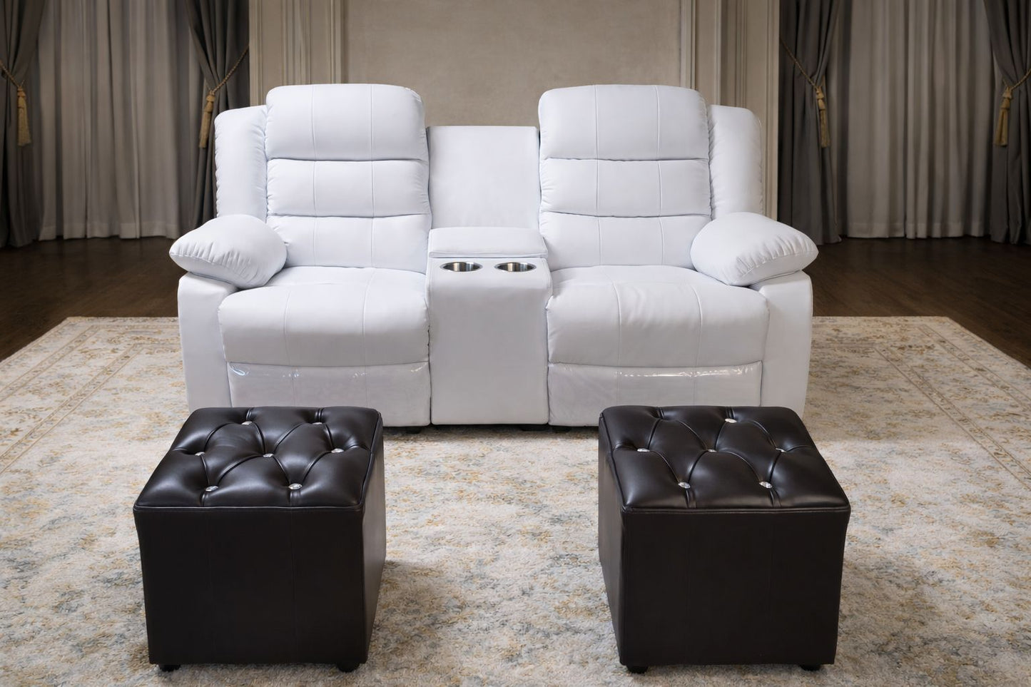 Mopane 100% Genuine Leather Diamond Button Ottoman