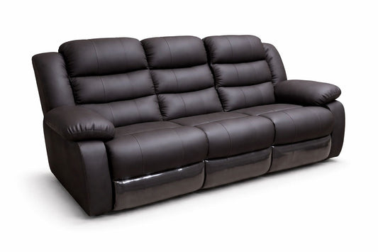 Dark Brown Full Euro Leather 3 Seater Recliner Sofa Couch