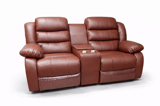 Cinnamon Brown Full Euro Leather 2 Seater Recliner Chair Sofa