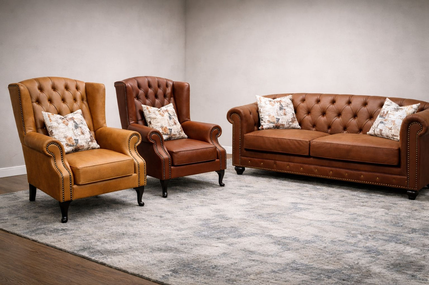 Full Euro Leather Chesterfield Wingback Chair