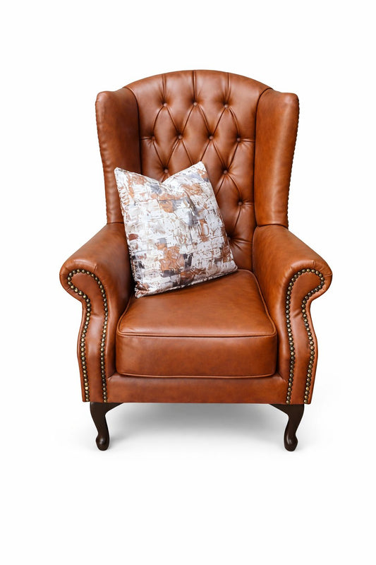 Full Euro Leather Chesterfield Wingback Chair